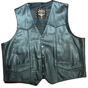 Interstate Leather Mens XXL Black Leather Snap Front Vest